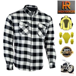 Men Motorbike Flannel Lumberjack  White Shirts Reinforced with DuPont™ Kevlar® fiber